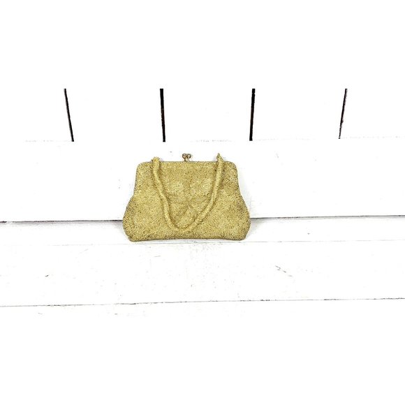 Vintage gold beaded small evening purse - Picture 1 of 5